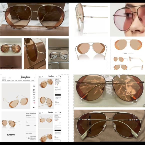 BURBERRY PILOT GOLD-TONE METAL AVIATORS WITH 2 TONE DESIGN DETAILING ON LENSES - Picture 7 of 16